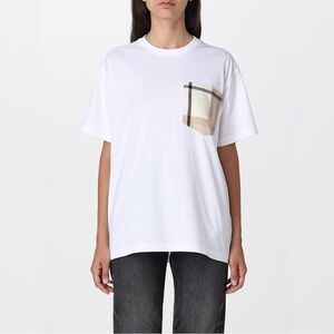NWT BURBERRY Oversized Checked Twill Trimmed Organic Cotton T-Shirt Size XS